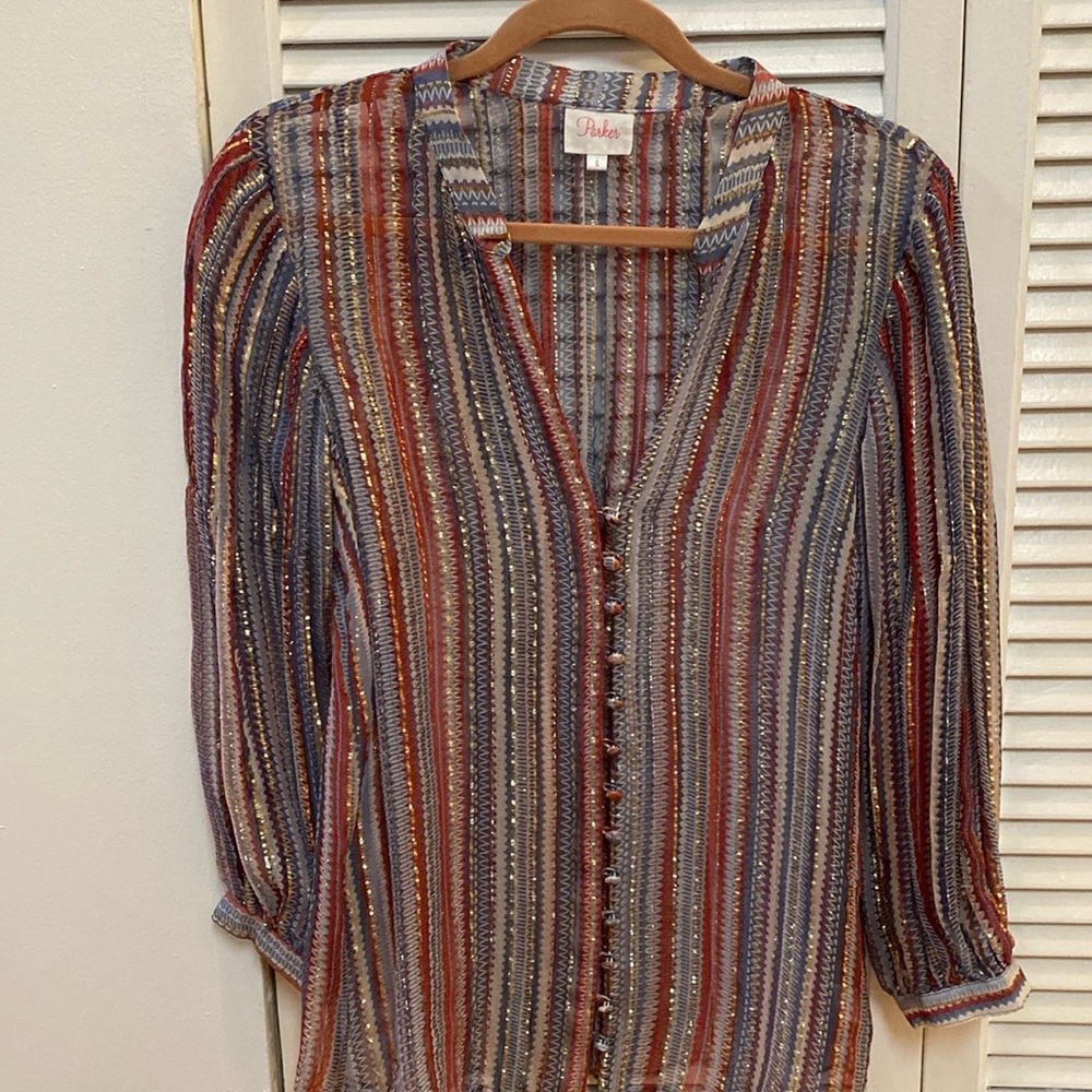 Sheer silk blouse with gold metallic thread